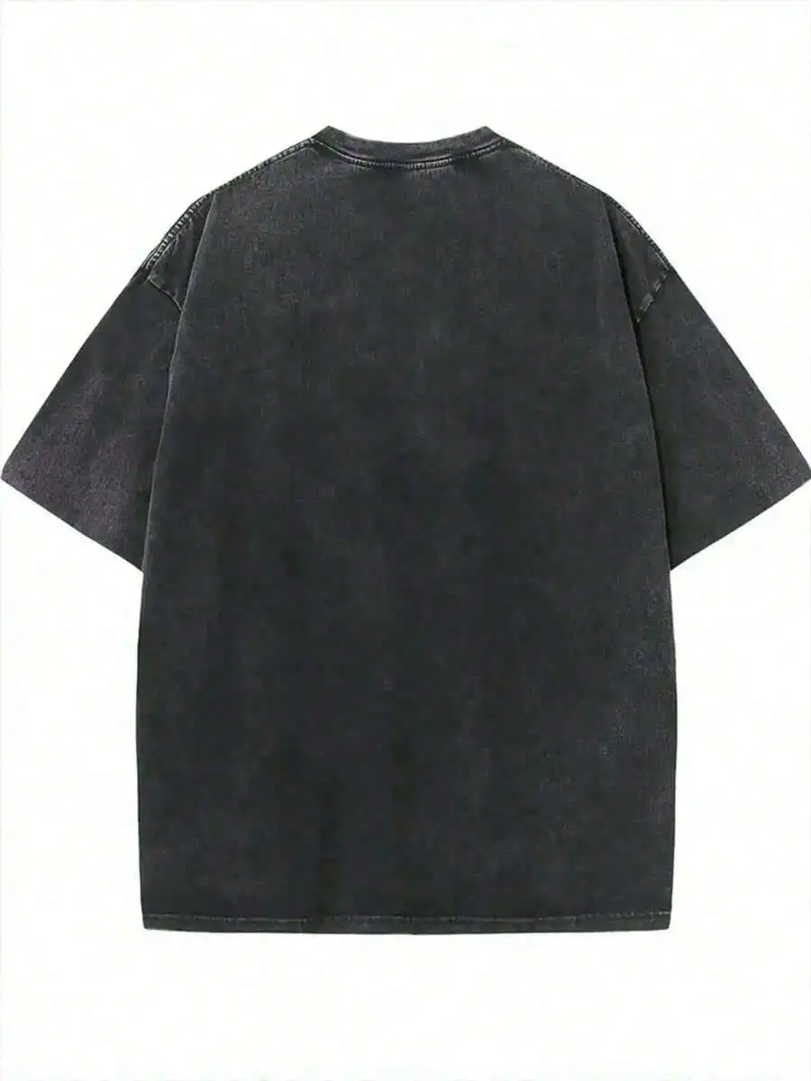 

Retro Washed Cotton T-Shirt With Letter Print Mens Casual Street Style