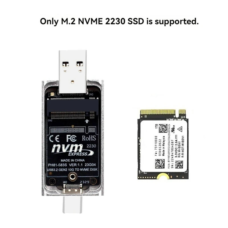 M.2 NVME SSD Case External Enclosure USB 3.2 Gen2 10Gbps Type-A + Type-C M2 NVME Adapter Box Supports 2230 M.2 NVME SSD