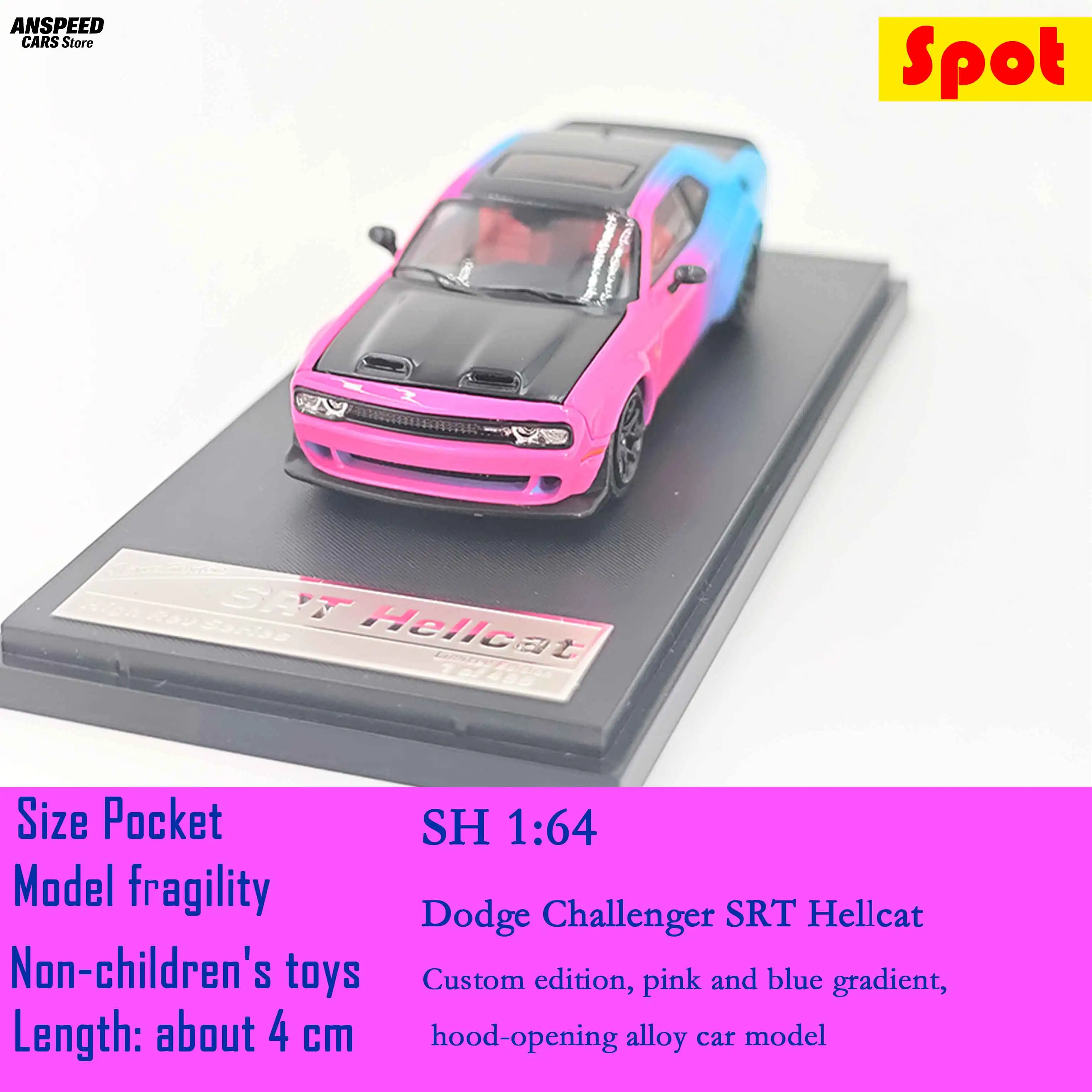 

SH 1:64 Dodge Challenger SRT Hellcat Die-Cast Alloy Car Model with Open Hood, Metal Collectible Toy for Adults Kids - Ready to S