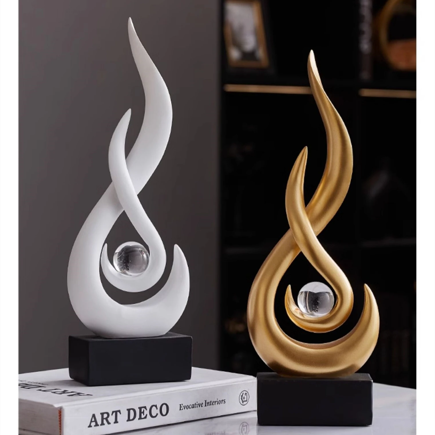 

Modern Crystal Ball Statue Abstract Flame Design Resin Crafts Handmade Home Decor Office Tabletop Retirement Table Shelf
