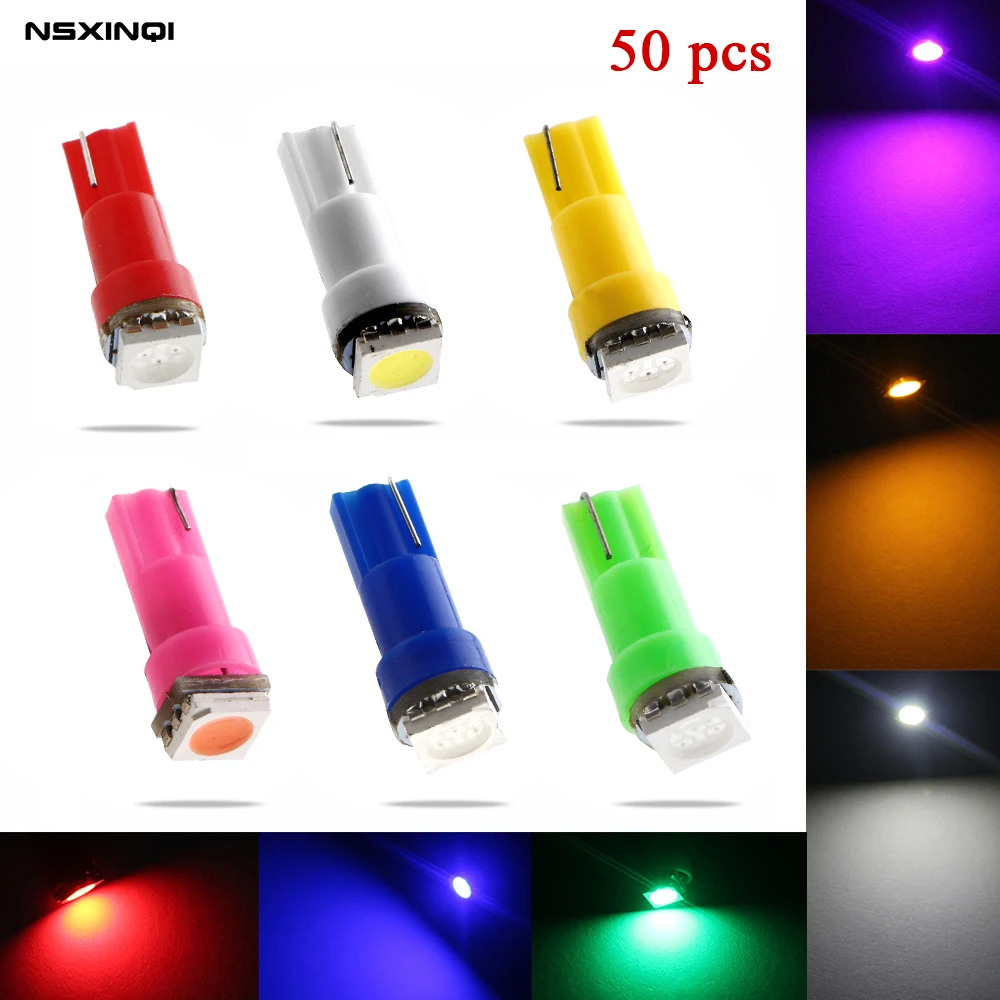 

NSXINQI 50PCS T5 5050 1 SMD Led Wedge Gauge map dome Lamps Car Interior Dashboard Bulbs Instrument Reading Light