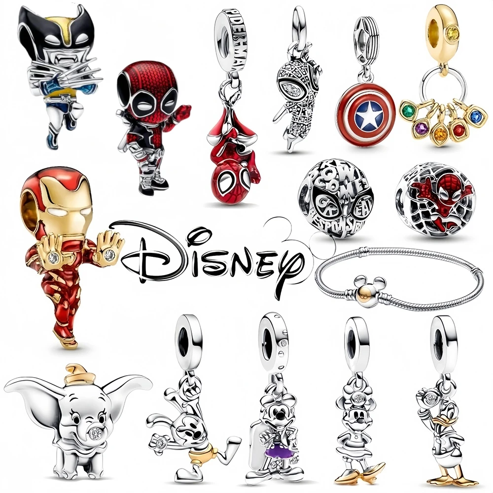 Dijes de Disney chapados en plata 925, cuentas de maravilla de Marvel, compatibles con Pandora Original, Hombre Araña, mujer, pulseras, accesorios colgantes, regalo