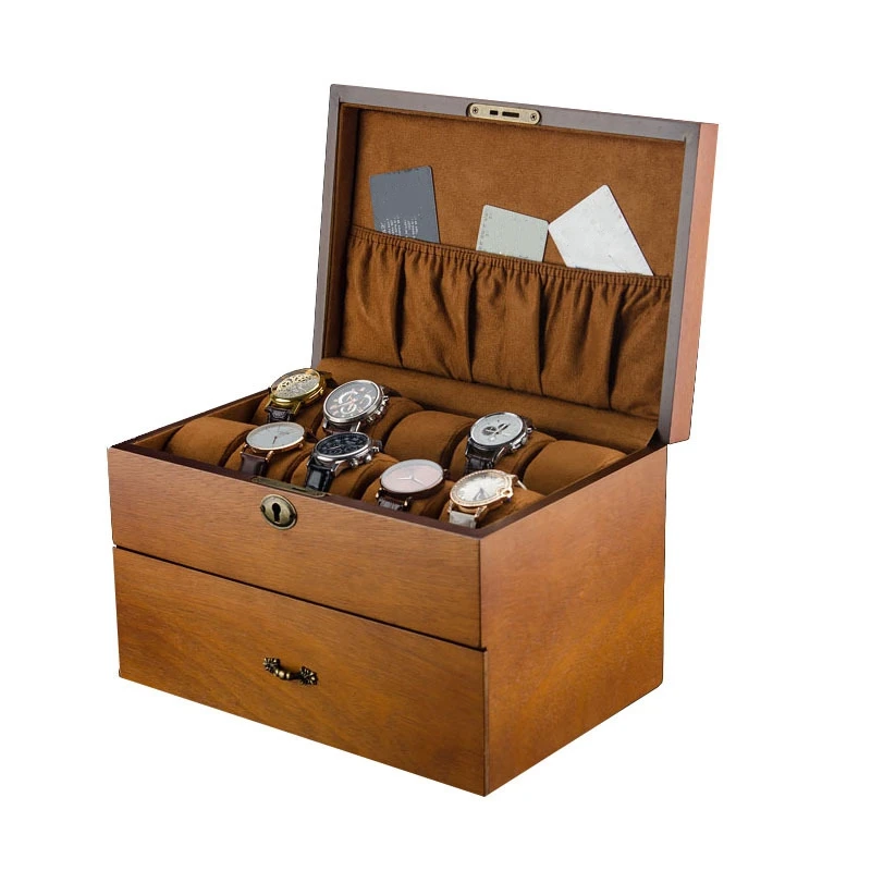 

2 Layers Watch Storage Boxes Case Wood Watches Organizer With Lock Men's Watch Display Gift Boxes Jewelry Holder