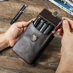 Luxury Genuine Leather Handcrafted Fountain Pen Pencil Case for 3-5 Pen Bag With Brass Closure Stationery Office School Supplies