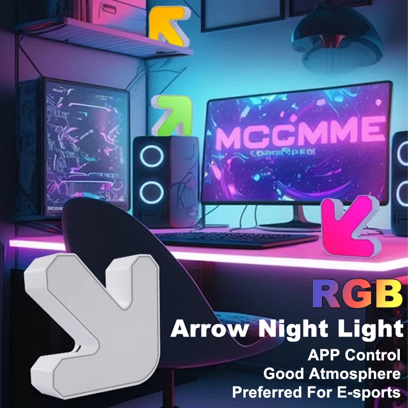 

RGB ESport Атмосфера Лампа в форме стрелки Светодиодный ночник с управлением через приложение USB-разъем Настольный светильник Синхронизация музыки для декора игровой комнаты
