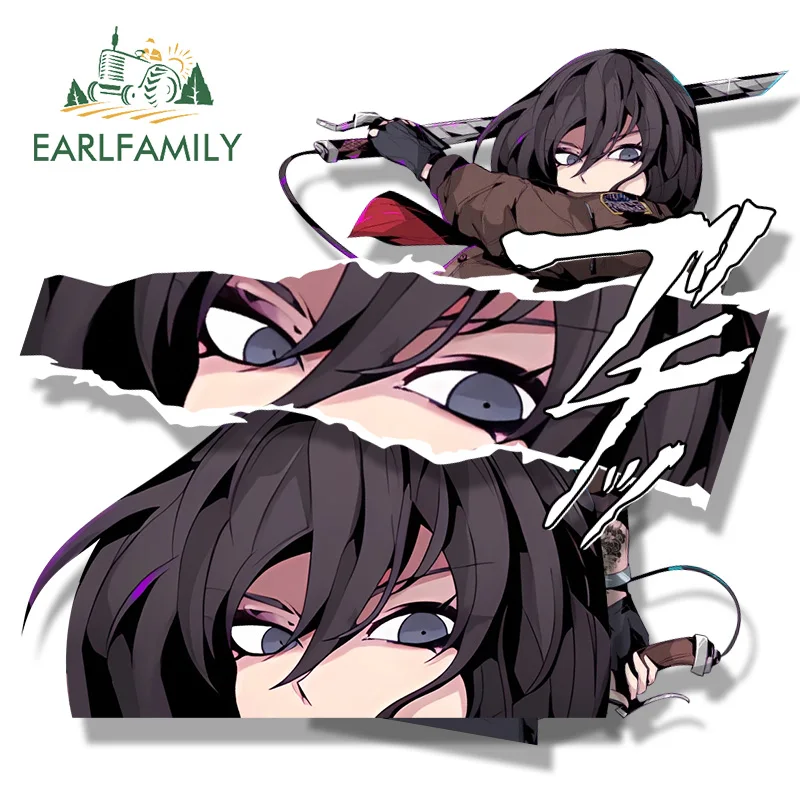 

EARLFAMILY Mikasa Ackerman Fanart Car Sticker Hot Anime Waifu Decal JDM Chibi Big Head Peek Girl Graffiti Gothic Tattoo Stickers