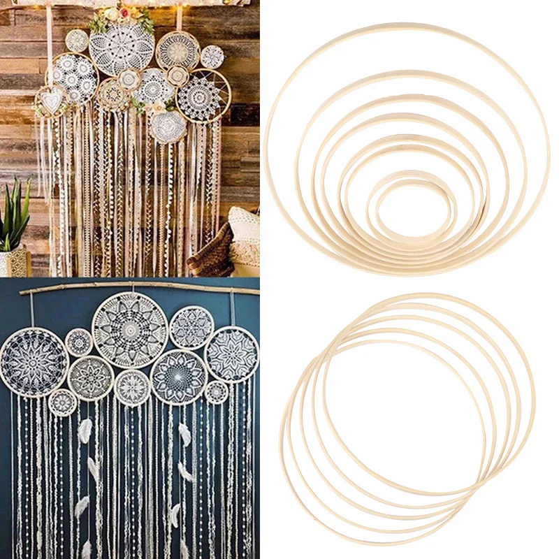 5Pcs Wooden Hoop DIY Dream Catcher Bamboo Rings Handmade Craft Wedding Birthday Party Decoration Home Garden Wall Hanging Decor