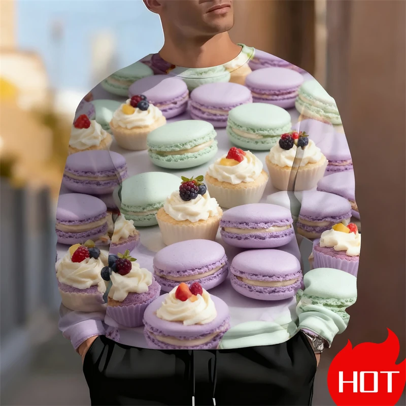 

3D Print Macaron Cake Graphic Sweatshirts For Women Men Clothes 2026 New Trendy Outdoor Streetwear Y2k Autumn New Pullovers Tops