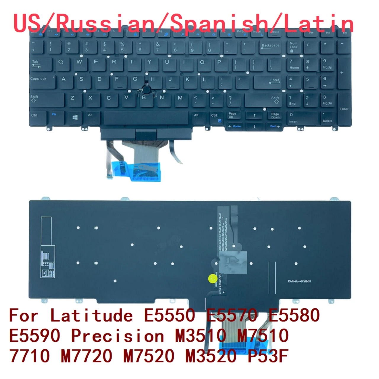 Mới Tây Ban Nha Laptop Bàn Phím Có Đèn Nền Dành Cho Dành Cho Laptop Dell Latitude E5550 E5570 Độ Chính Xác 3510 7510 7710 7720 7520 3520 0XWCFM