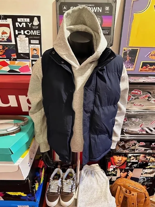 

American Sle Thiened Blue down Jaet Men's Autumn Winter Stand Collar Svel Workwear Cotton Coat Outerwear