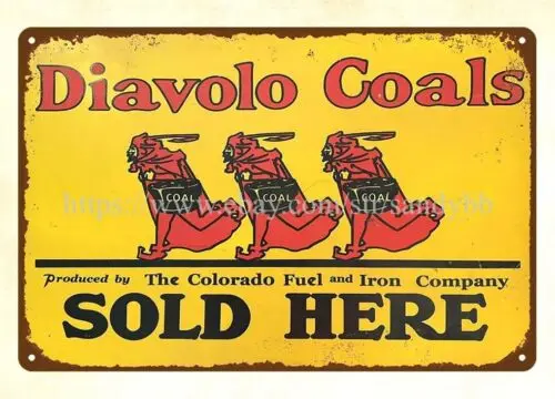 Diavolo Coal sold here metal tin sign bedroom interior design