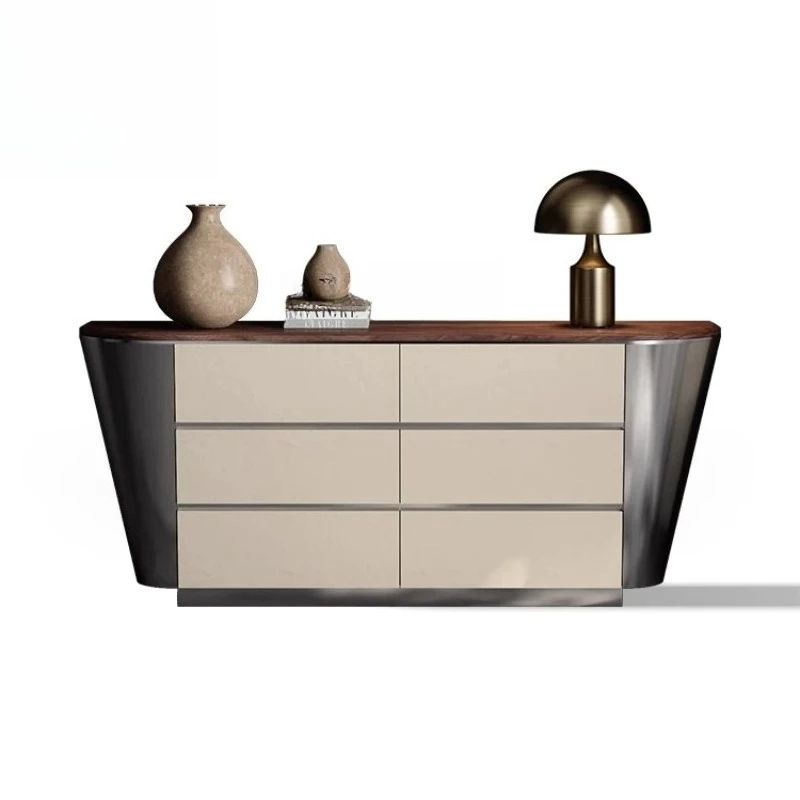 PYH walnut dining side cabinet Italian minimalist large apartment against the Multifunctional solid wood locker
