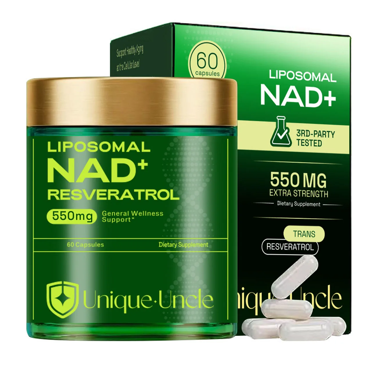 NAD Supplement for Brain Functrion, Anti Aging & Cell Regeneration, NAD Advanced 500mg Support Cellular Energy, Muscle - 60 Caps