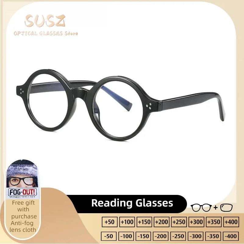 

SUSZ Retro Round Frames Progressive Multifocal Anti-Blue Light Reading Glasses Fashion Myopia Prescription Eyeware