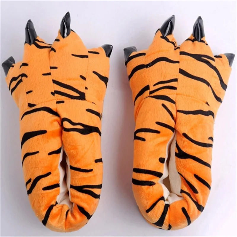 Cartoon Animal Paw Slippers Winter Funny Monster Dinosaur Claw Soft Plush Warm Indoor Floor Cotton Shoes For Men Women Kids