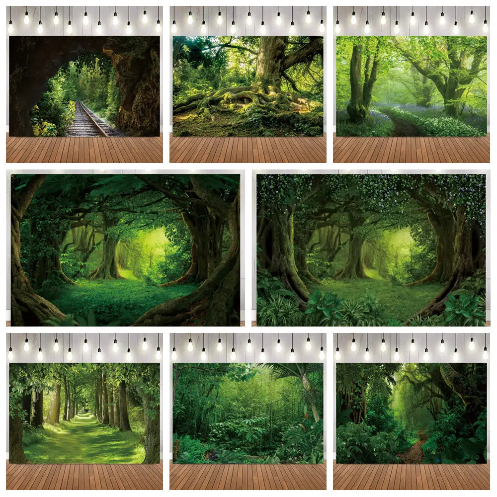 Forest Arch Photography Background Jungle PathLush Greenery Photo Backdrop for Portrait Birthday Party Props for Home Decoration