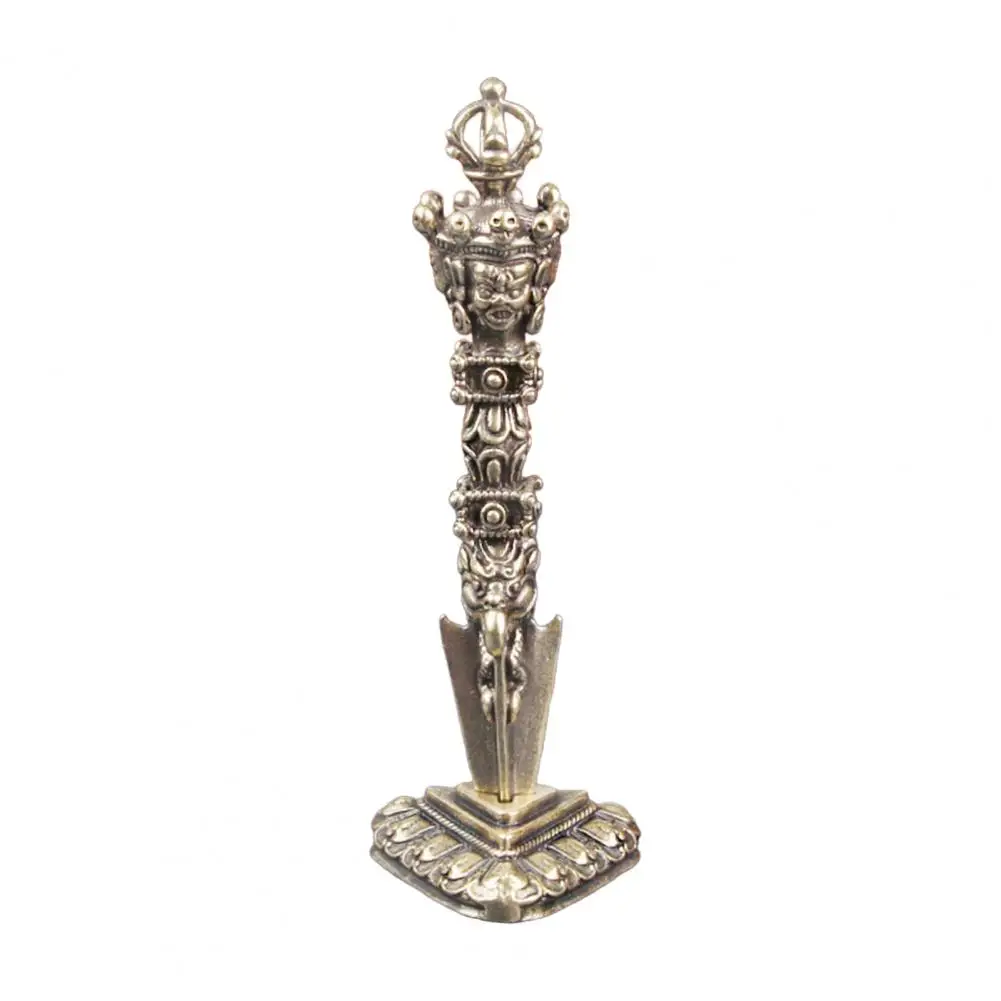 Pure Brass Pestle Brass Vajra Pestle Figurine Three-faced Buddhism Phurba Statue for Home Office Decor Metal Sculpture Ornament