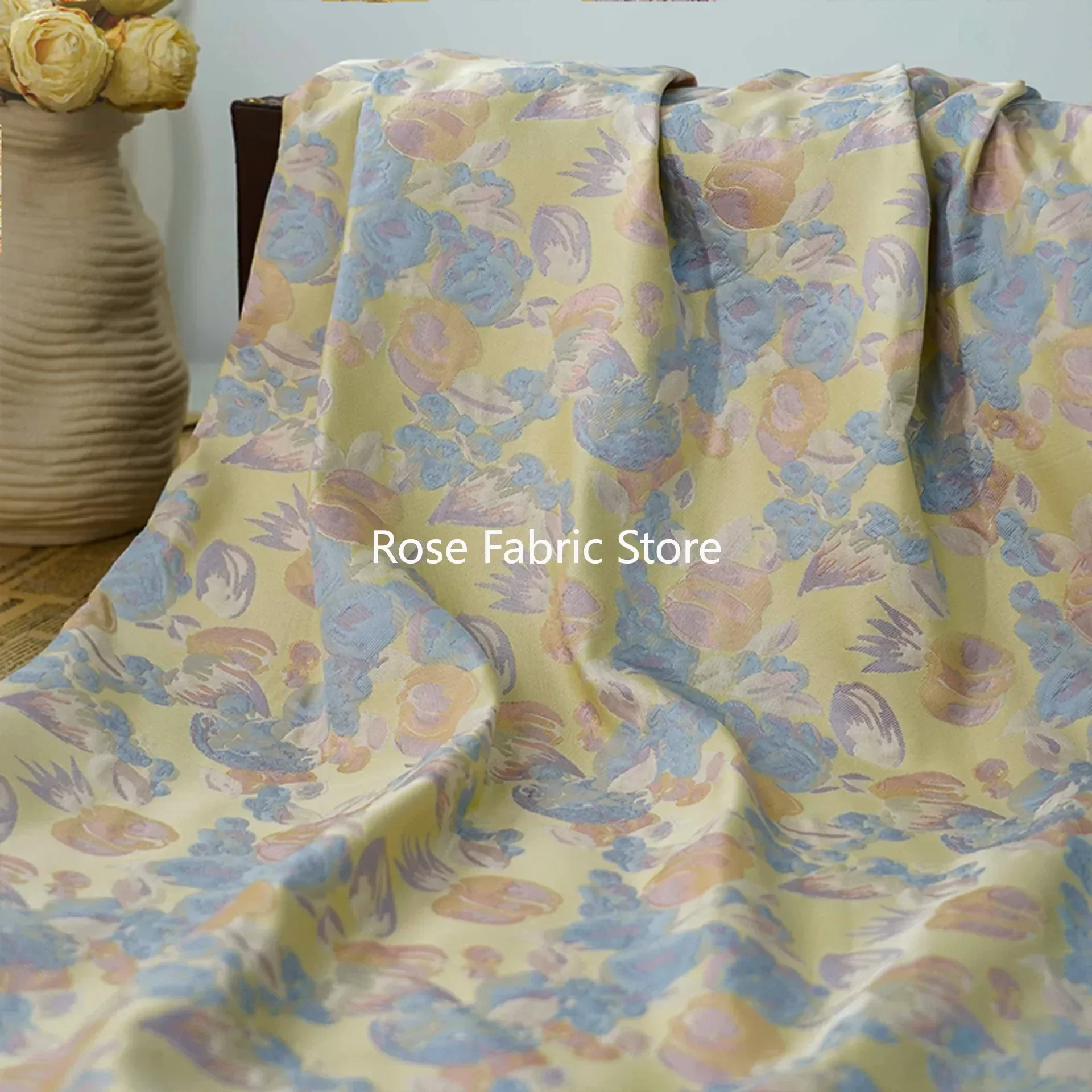 1 Meter  Fresh Yellow Woven Jacquard Fabric Women's Dress Fluffy Skirt Bag Decorative Sewing Fabric
