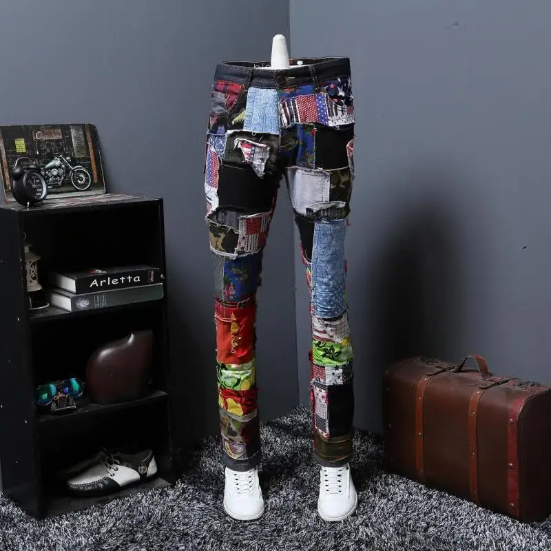 Autumn Split Joint Personality Leisure Time Jeans Male Beggar Pants Long Pants Trend Directly Canister Self-cultivation Youth