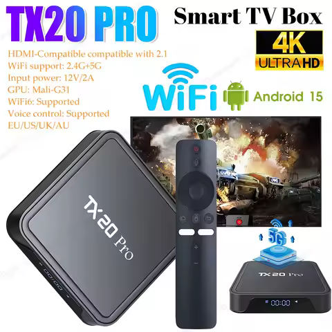 TX20PRO Android 15.0 Smart TV Box Allwinner H313 Quad Core 4K HD Media Player Dual WIFI BT5.2 Set Top Box 1GB 8GB Android TV Box