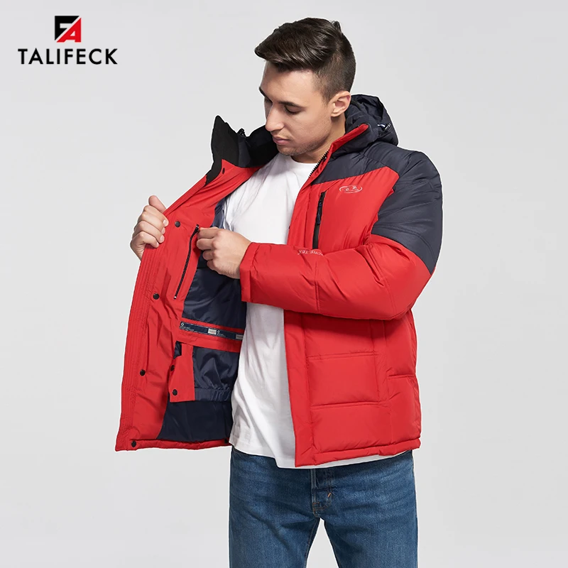 TALIFECK Men Winter Jacket Warm Cotton Winter Coat Patchwork Padded Jacket Parka Men Thick Overcoat Detachable Hood Russian Size