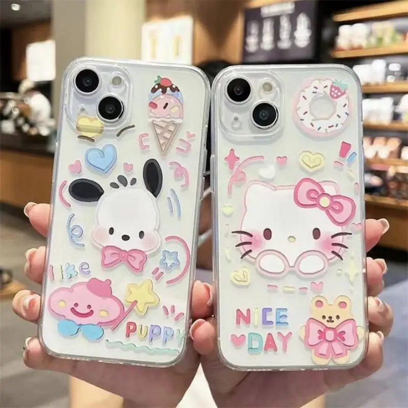 Sanrio Hello Kitty Pochacco Puppy Ice Cream Phone Case For iPhone 15 14 13 12 11 Pro Max XR XS Max 7 8 Plus MINI Y2K Cute Cover