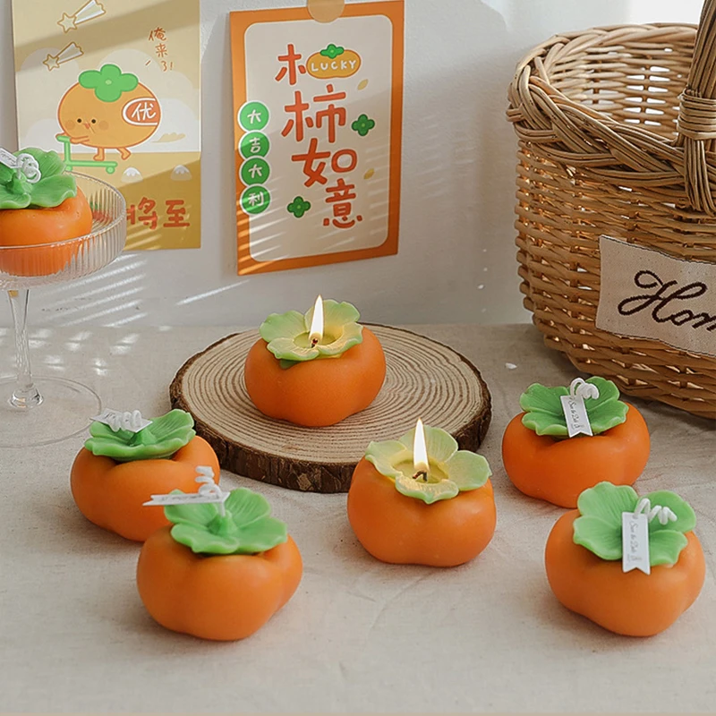 Persimmon Scented Candle DIY Creative Decoration Simulation Fruit Aromatherapy Candle Strawberry Candle Home Decoration 2022