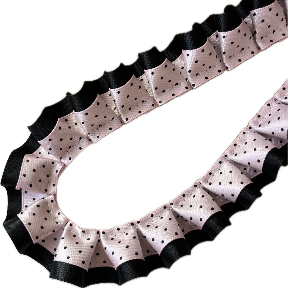 2M Pleated Ribbon Trim Ruffle Trim DIY Lolita Dress Ribbon Needlework Crafts Collar Cuff Trim Double Layer Lace Ribbon