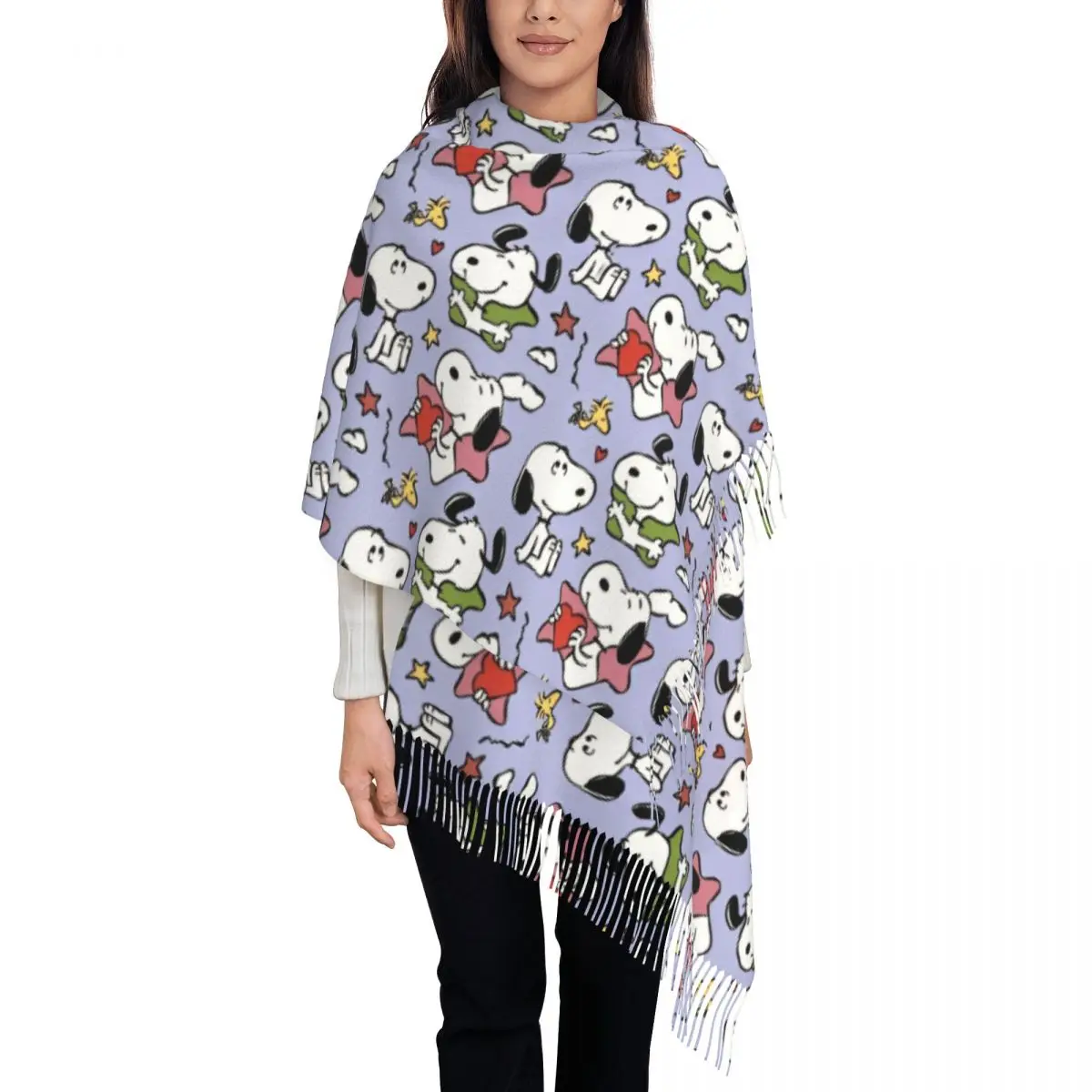 Snoopys Woodstock Shawl Wraps Women Winter Large Soft Scarf Cartoon Pashminas Tassel Scarves