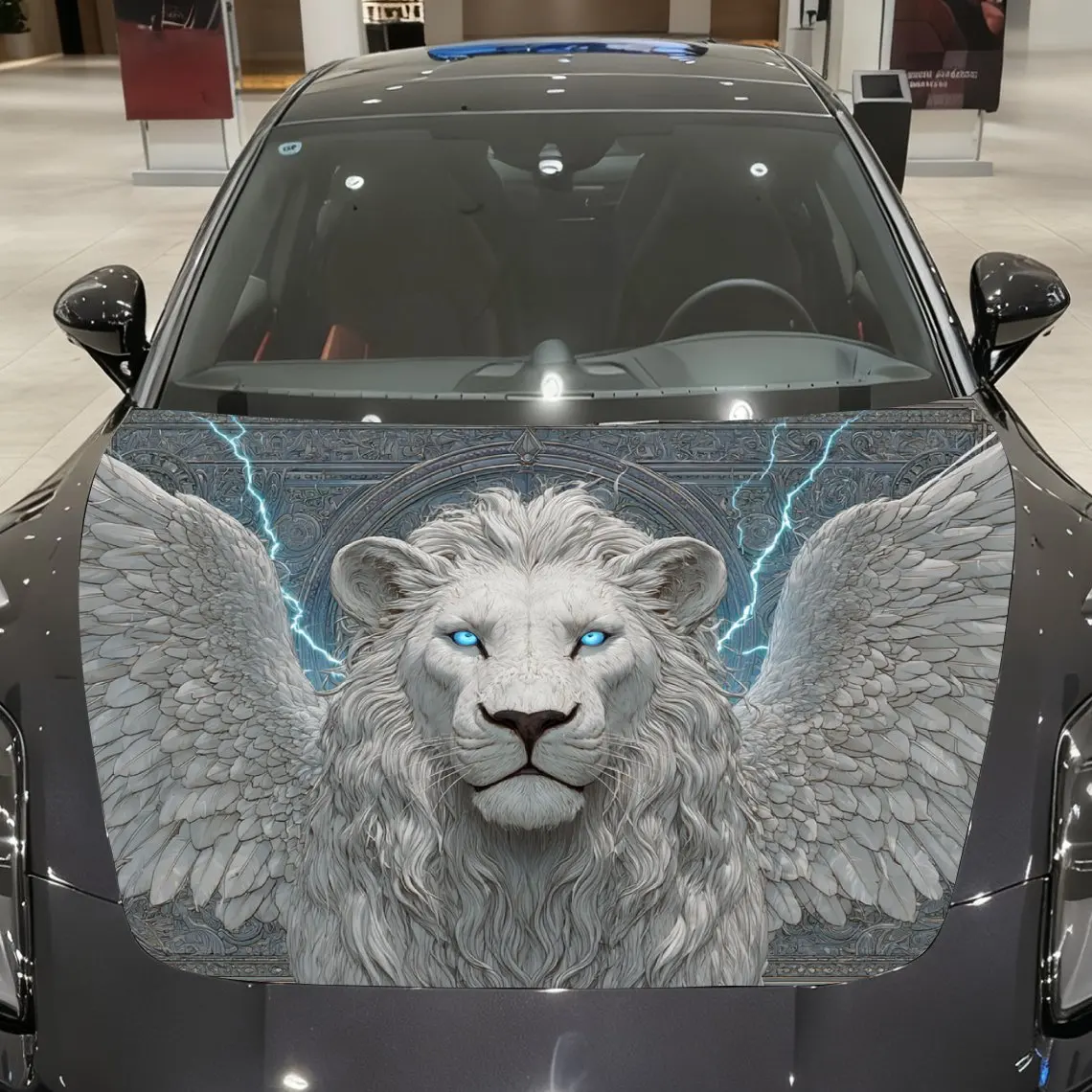 White Winged Lion Car Hood Wrap Colorful Vinyl Waterproof Sticker For Trucks, Decorative Bonnet Graphics And Auto Accessories Hi-image