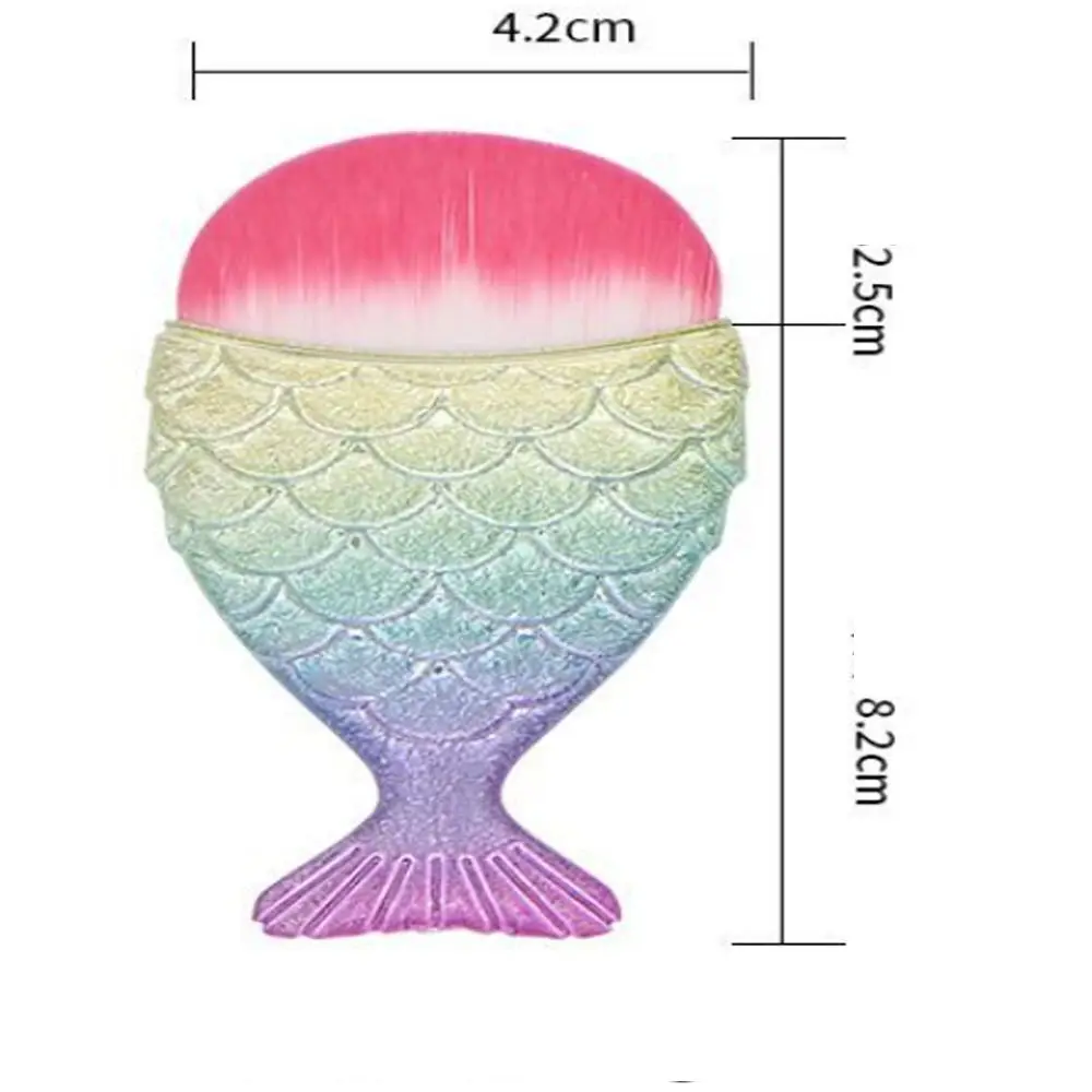 Nuevo cepillo para colorete de cara de sirena de lana de rayón, polvo colorido, cepillo de maquillaje de cola de sirena, cepillo para uñas, cepillos cosméticos suaves, herramienta de manicura