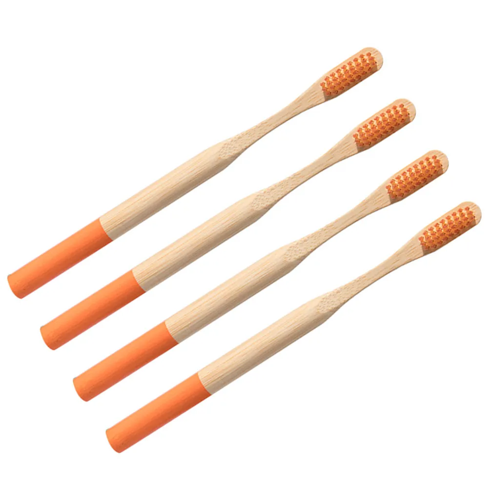 

4Pcs Premium Bamboo Toothbrush Anti Slip Handle No Need to Dry After Use Eco Conscious Gift Idea Orange Bamboo Toothbrush