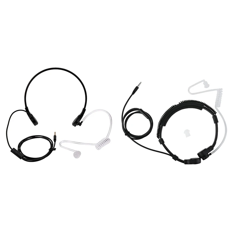 HFES 2 Pcs 3.5Mm Throat Mic Microphone Covert Acoustic Tube Earpiece Headset, White & White-Black