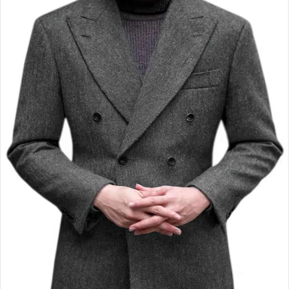 メンズ スタンダード タキシード ホース スパイン ジャケット ダブルブレスト グレー ブラウン ウール カジュアル 新郎用 ブリティッシュ スタイル スモーキング スーツ 2ピース