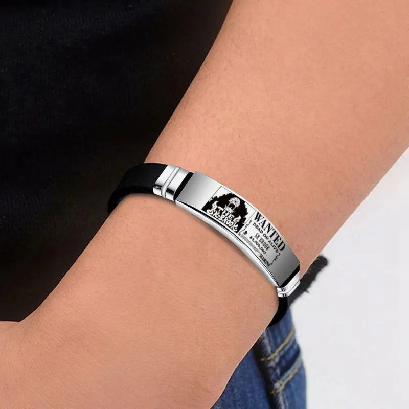 Anime One Piece Personalized Straw Hat Monkey·D·Luffy Bracelet Wanted Stainless Steel Silicone Bracelet Party Accessories