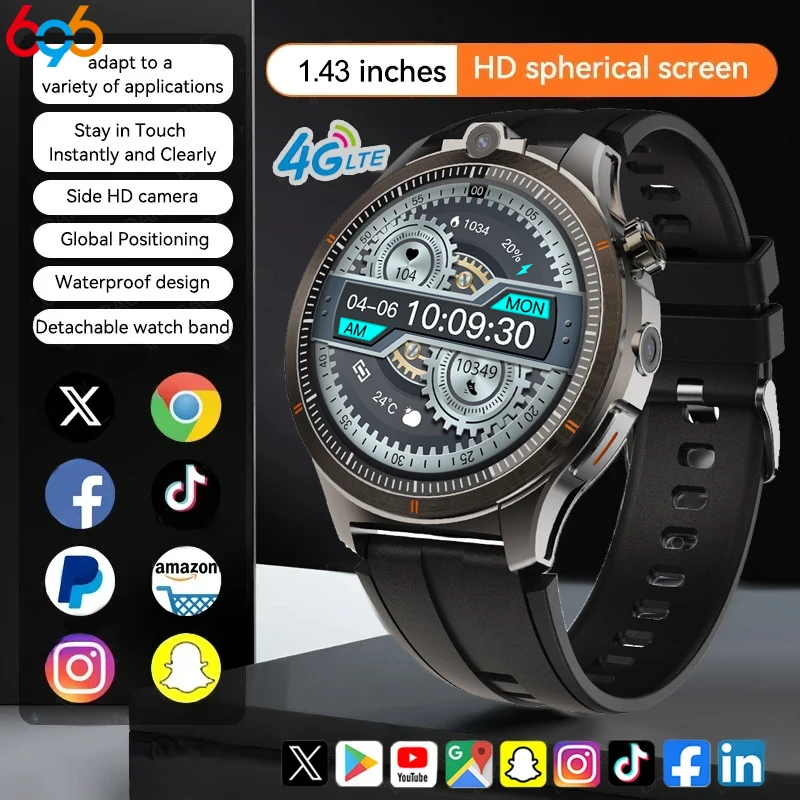 كاميرا مزدوجة GPS WIFI APP تنزيل Smartwatch النساء 4G ساعة ذكية الرجال مكالمة فيديو 1.43 بوصة 466*466 AMOLED 2GB + 16GB RAM 800mah