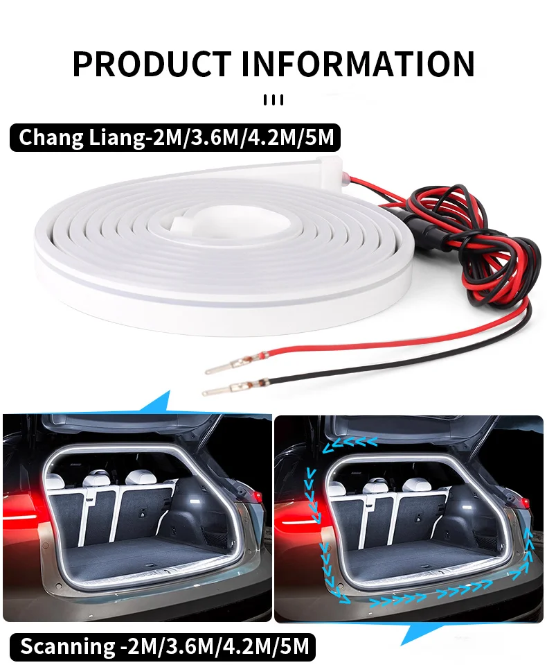 2 m/3,6 m/4,2 m/5 m Auto Stamm LED Streifen Lichter Super Helle Flexible Silikon innen Auto Dekorative Lampe DIY Lampe Weiß Warm Weiß – Detail 10