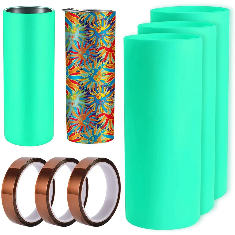 A61T-3 Set Sublimation Tumblers Silicone Bands Sleeve for 20 Oz Skinny Straight Blanks Cups with Transfer Tapes,Press Machine