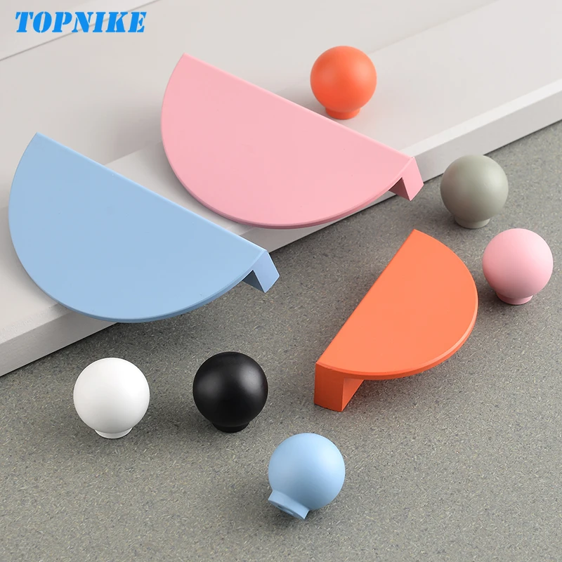 wardrobe Door handle Half Round Kitchen cabinet konb Drawer Handle Colorful Pink Blue Green White Knobs For Furniture