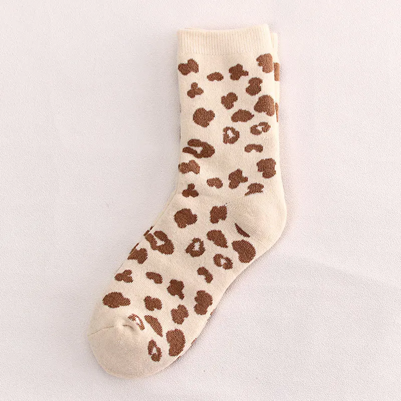 Women Socks Retro Leopard Print Cotton Terry Thick Winter Warm Sock Cotton Girl Gift Funny Kawaii Cute Sox calcetines mujer Sox