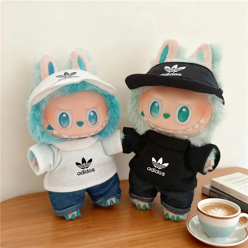 

15 17cm For Labubu Doll Fashion Adi Sports T- Shirt Jeans Pants Set Outfit Clothing Korean Idol Trendy Baseball Cap Ropa Clothes