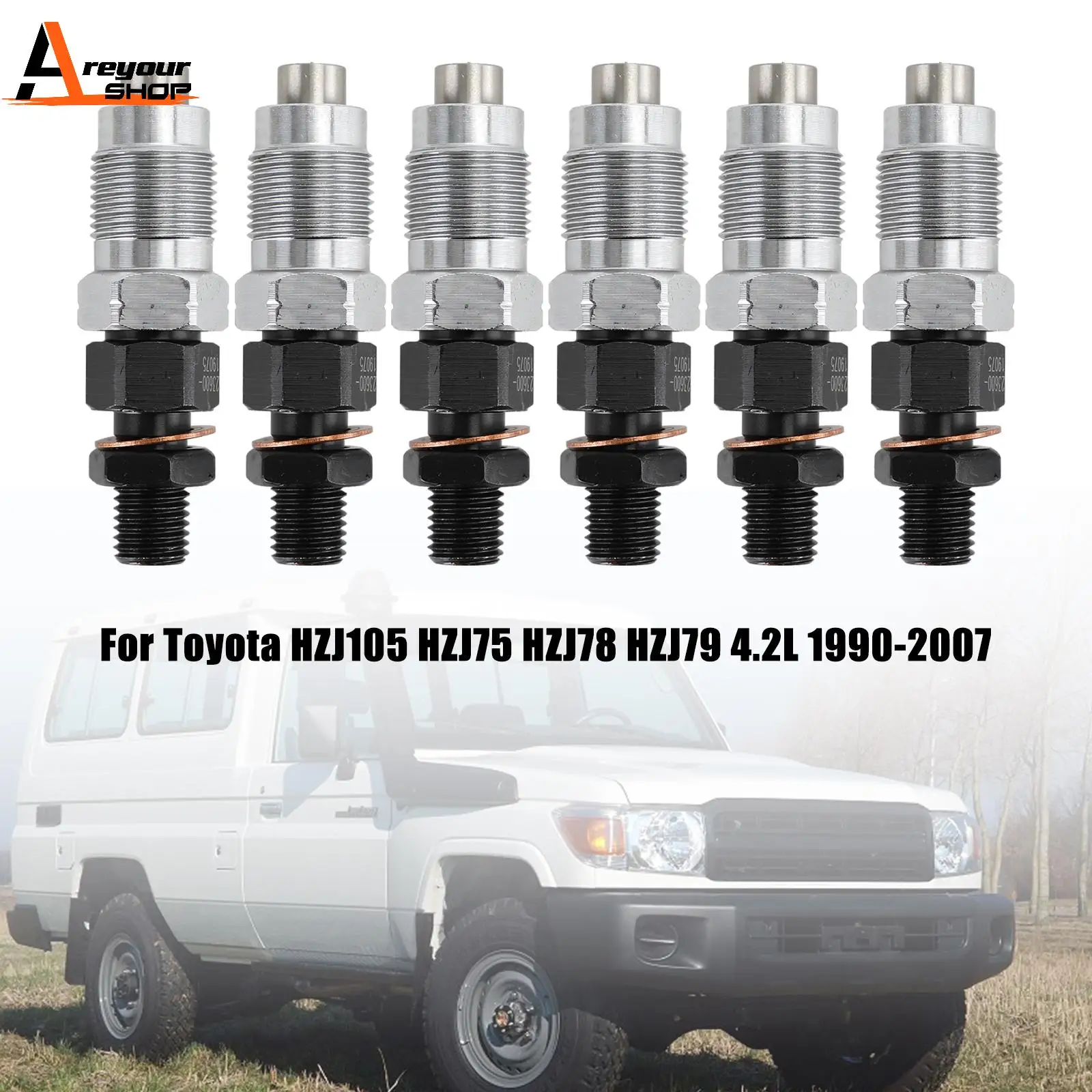 Areyourshop 6PCS Fuel Injectors 23600-19075 Fit For Toyota HZJ105 HZJ75 HZJ78 HZJ79 1990-2007 Car Accessories