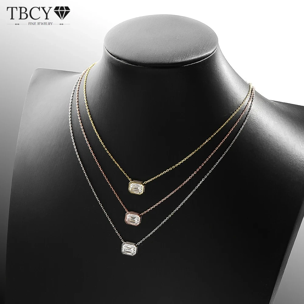 

TBCYD 2CT изумрудной огранки с муассанитом, ожерелье для женщин, сертифицированное GRA S925, серебро 18 карат, позолоченная цепочка на шею, ювелирные изделия