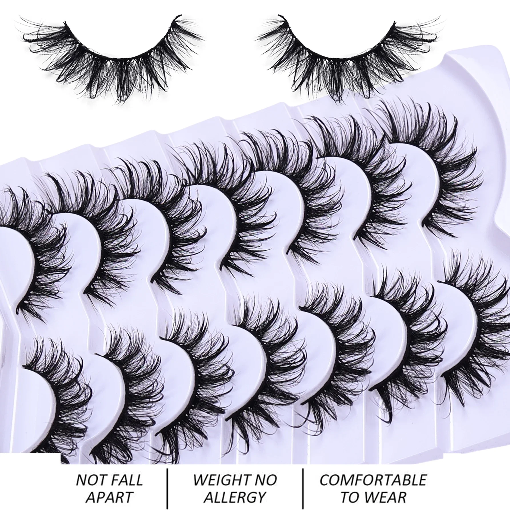 Faux cils de chat nickel é moelleux, 7 paires, look de support, contaminants, cils bouclés en D, faux cils, cils dramatiques