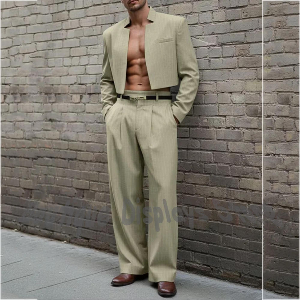 

Chic Tailored Men's Suit Set(Jacket+Pants) Stand Lapel Front Flat Casual Streetwear Fashion Outfit Two Piece Casual Party Attire