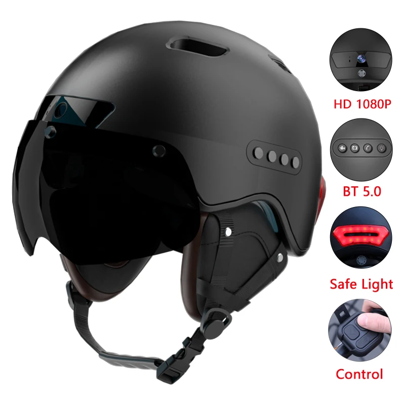 Bike Pink Helmet With Camera 1080p Hd Video Record Bicycle Helmet Ebike Scooter Skate Cycling Led Light Sport Bluetooth Helmet