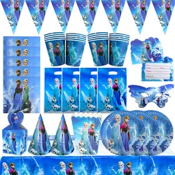 Disney Frozen Birthday Party Decorations Anna Elsa Snow Queen Girls Party Tableware Balloons Supplies Paper Napkins Plates Cups