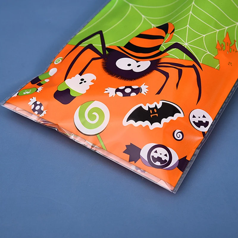 50szt Halloween Celofan Treat Bags Spider Web Pattern Candy Cookie Bags Pumpkin Gift Snacks Favor Bag for Halloween Decor