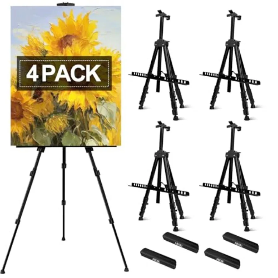 

4 Pack Art Painting Display Easel Stands, Portable Adjustable Aluminum Metal Tripod Artist Canvases Height from17 to 66 Inch Ex