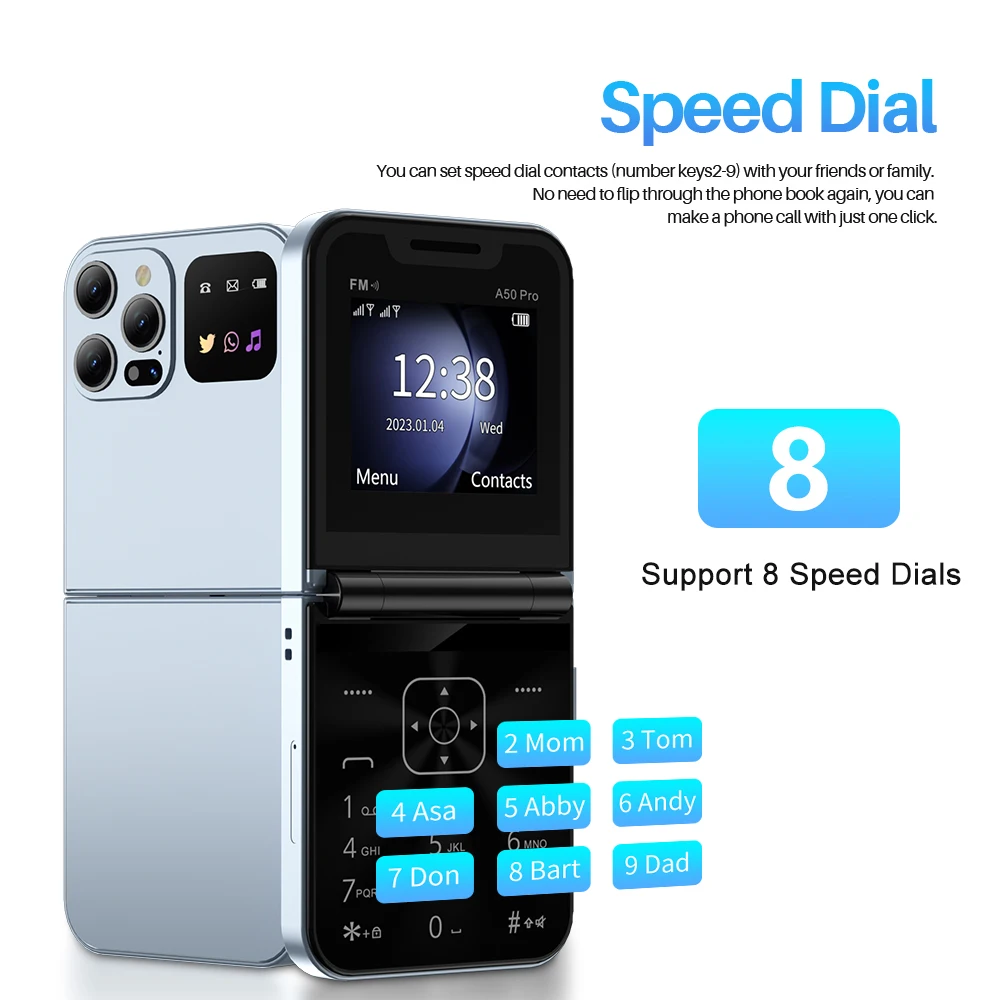 SERVO Foldable Mobile Phone 2.4inch Display Dual SIM Call Recording Speed Dial Flashlight FM Radio 2G GSM Button Flip Cellphones